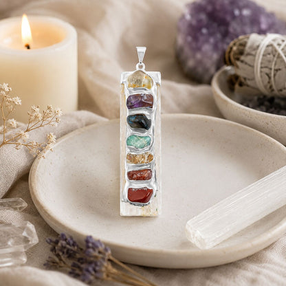 Selenite Chakra Pendant – 7 Healing Stones