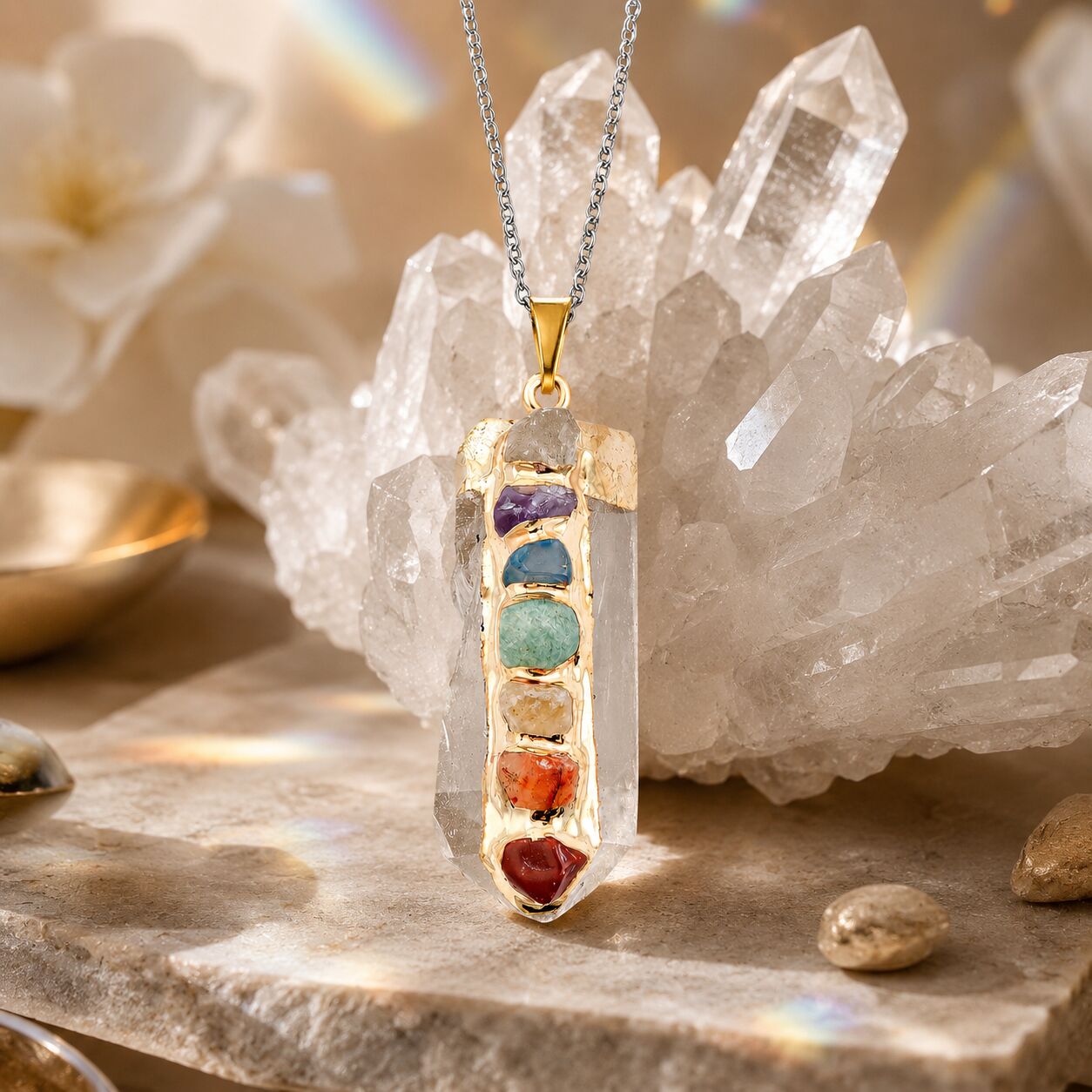 Chakra Crystal Point Pendant – Golden Alignment