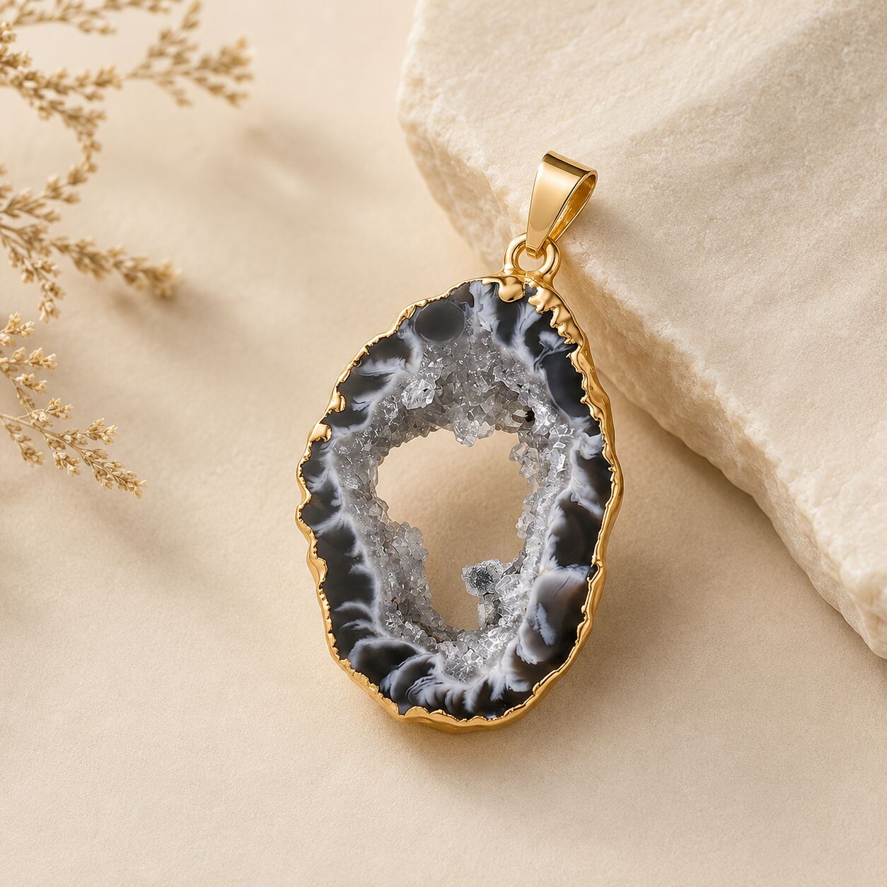 Amethyst Geode Slice Pendant – Royal Sparkle