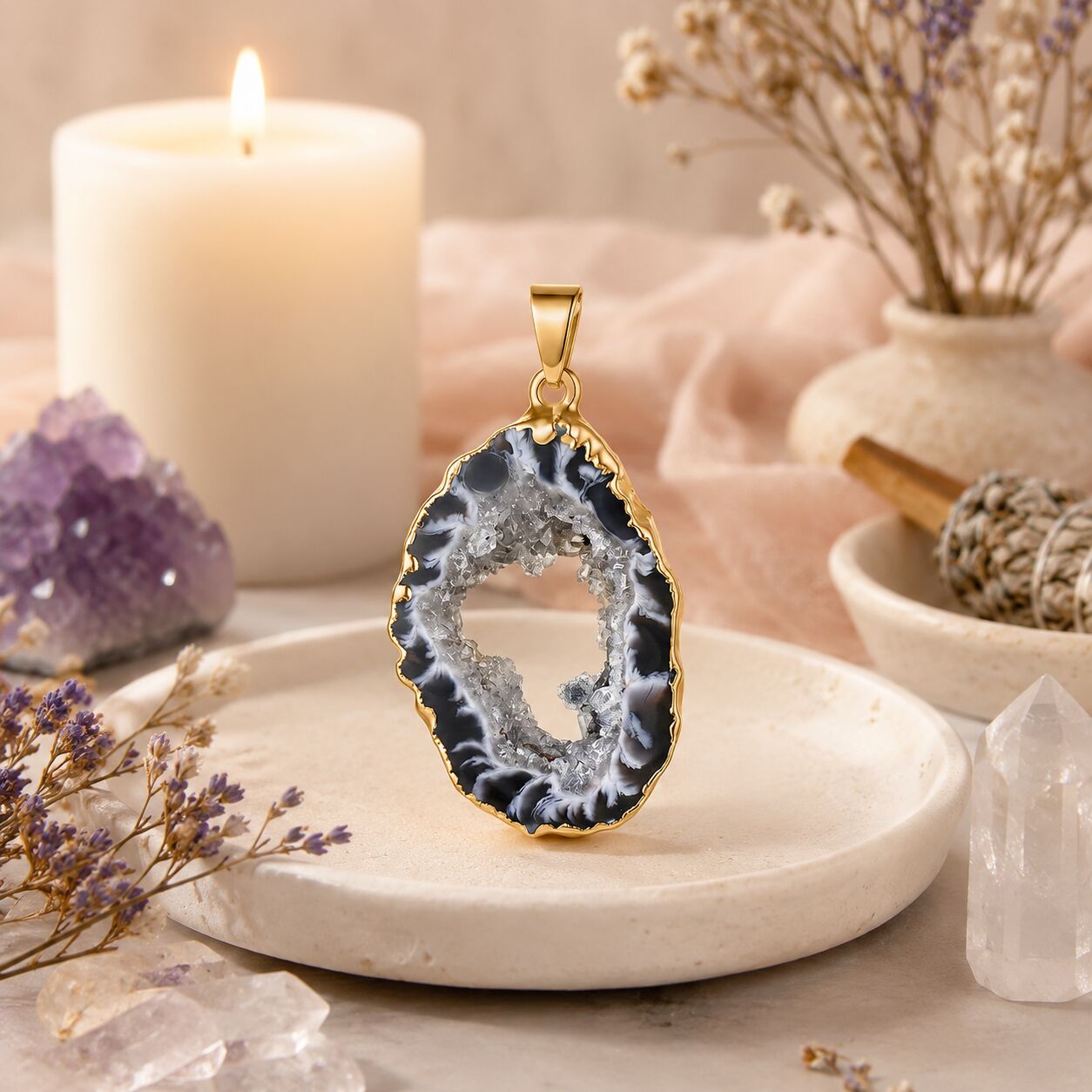 Amethyst Geode Slice Pendant – Royal Sparkle
