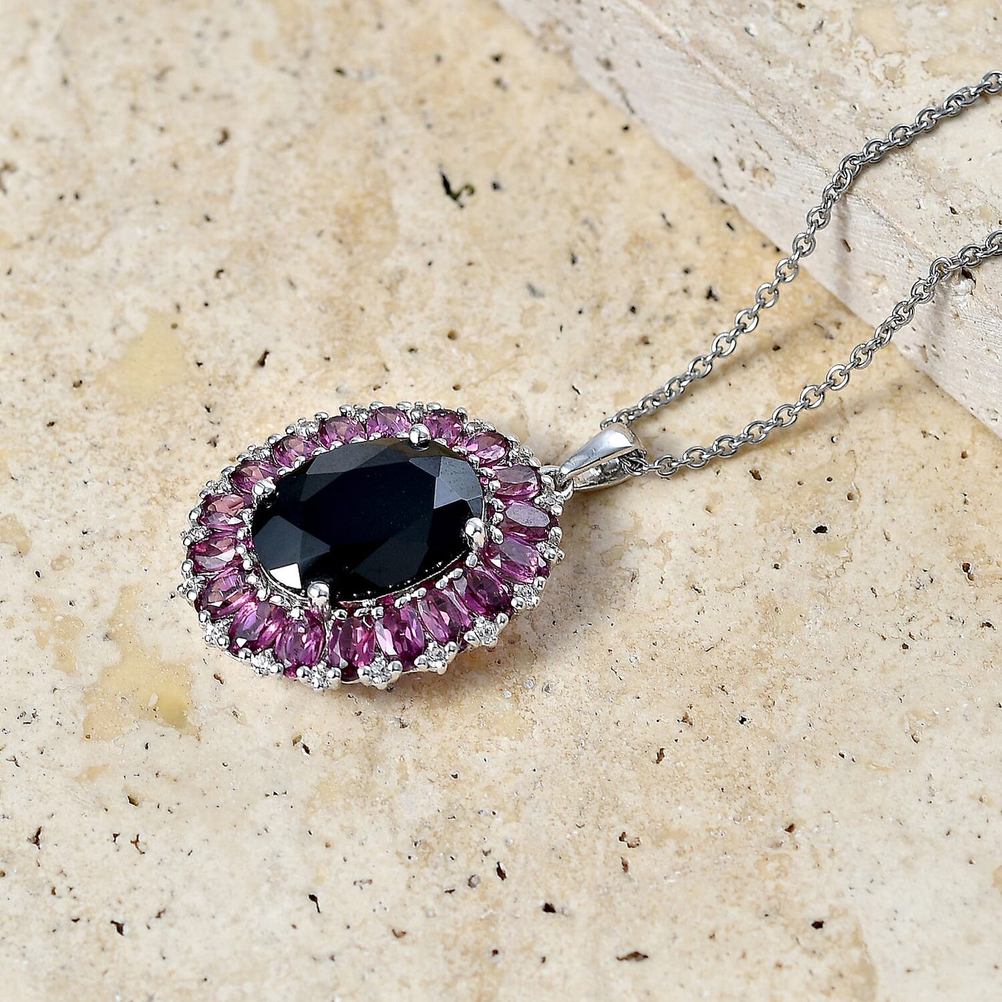 Black Spinel and Garnet Gemstone Pendant Necklace – Eclipse Halo Design