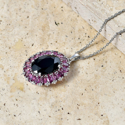 Black Spinel and Garnet Gemstone Pendant Necklace – Eclipse Halo Design