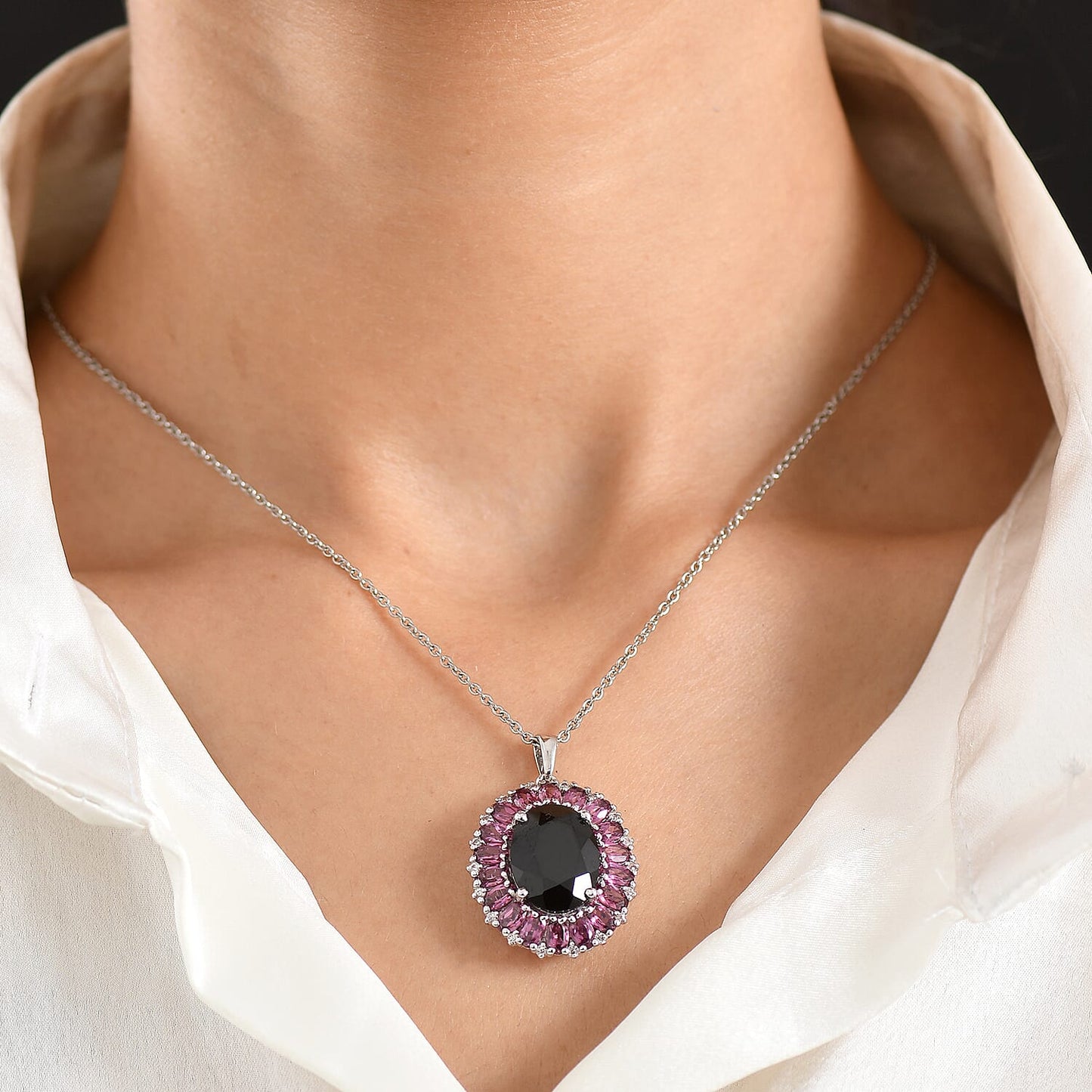 Black Spinel and Garnet Gemstone Pendant Necklace – Eclipse Halo Design