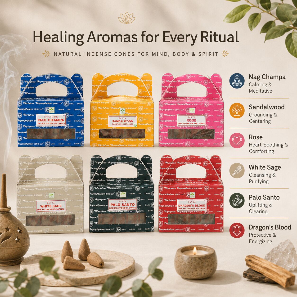 Assorted Backflow Incense Cones – 144 Cones