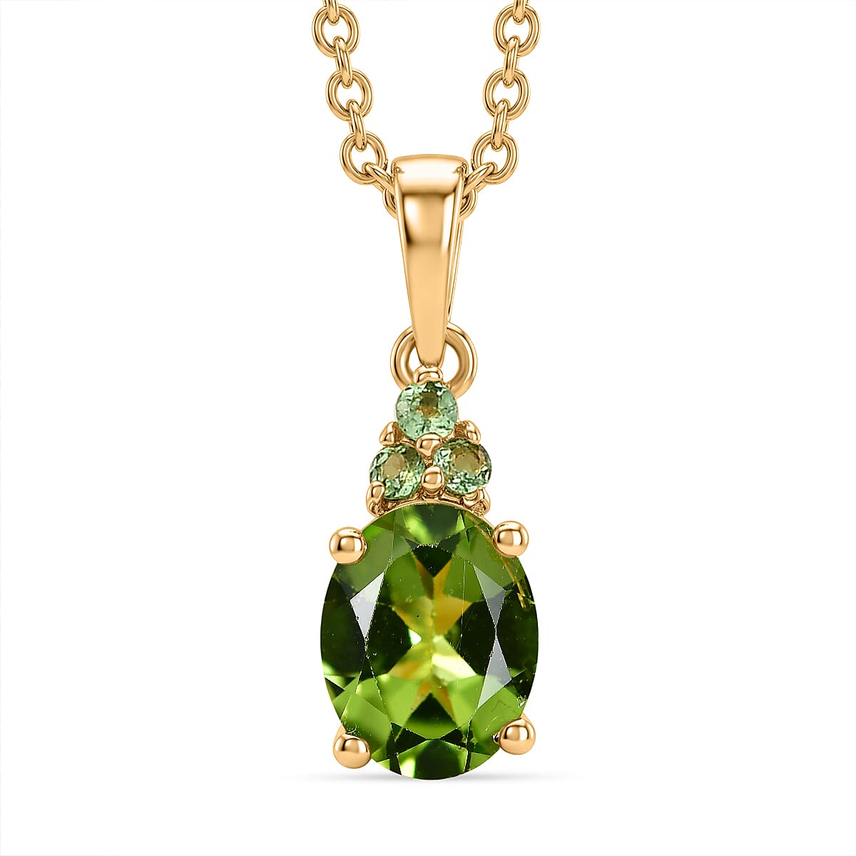 Premium Peridot and Tsavorite Garnet Gemstone Pendant – 18K Yellow Gold Plated