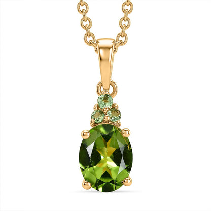 Premium Peridot and Tsavorite Garnet Gemstone Pendant – 18K Yellow Gold Plated