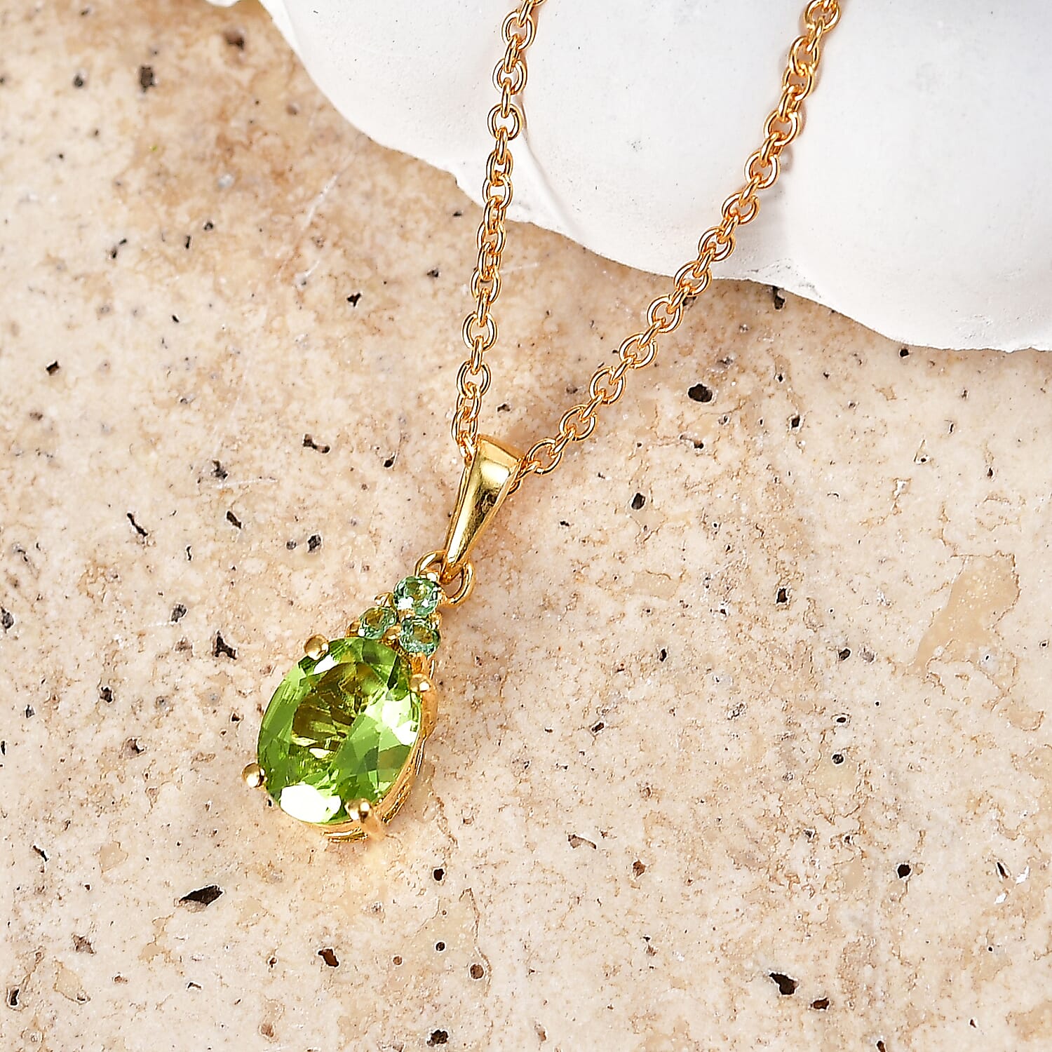 Premium Peridot and Tsavorite Garnet Gemstone Pendant – 18K Yellow Gold Plated