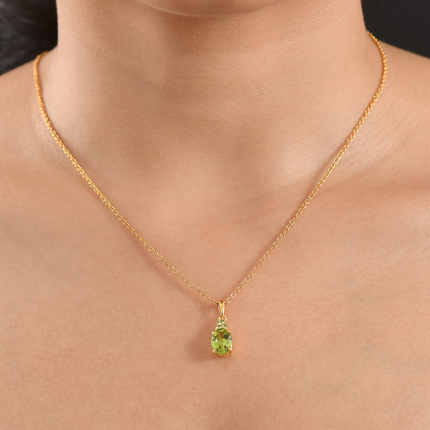 Premium Peridot and Tsavorite Garnet Gemstone Pendant – 18K Yellow Gold Plated