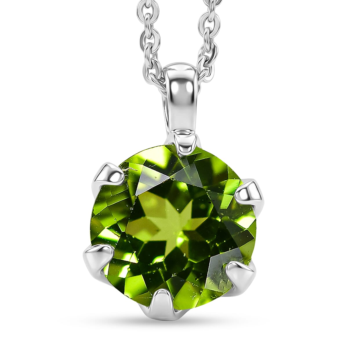 Premium Peridot Solitaire Gemstone Pendant Necklace in Sterling Silver