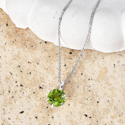 Premium Peridot Solitaire Gemstone Pendant Necklace in Sterling Silver