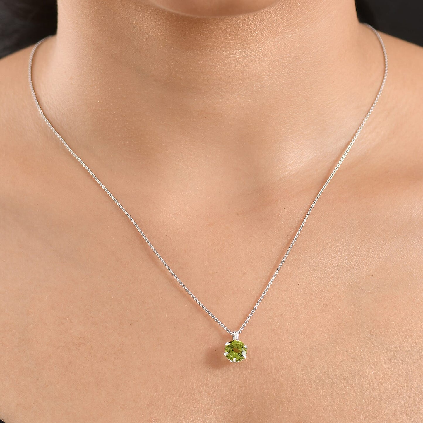 Premium Peridot Solitaire Gemstone Pendant Necklace in Sterling Silver