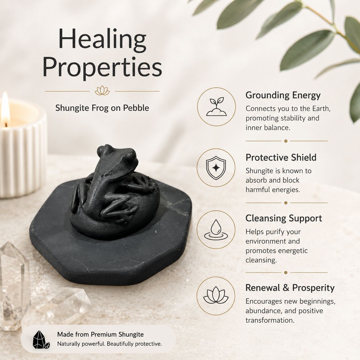Shungite Frog Figurine on Pebble Base