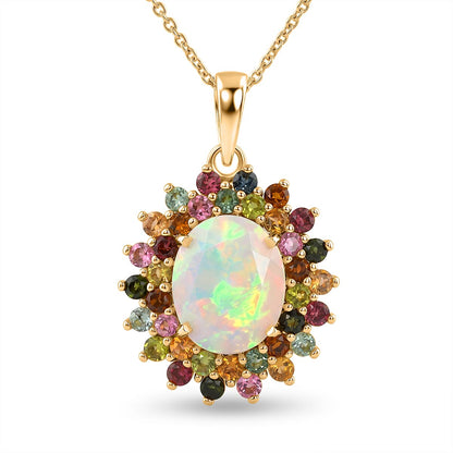 Ethiopian Welo Opal and Multi-Tourmaline Celestial Bloom Pendant – Hope and Creativity