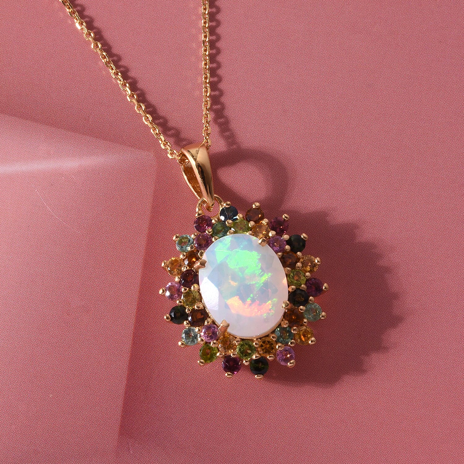 Ethiopian Welo Opal and Multi-Tourmaline Celestial Bloom Pendant – Hope and Creativity