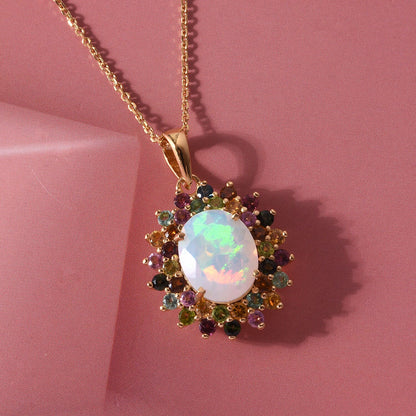 Ethiopian Welo Opal and Multi-Tourmaline Celestial Bloom Pendant – Hope and Creativity