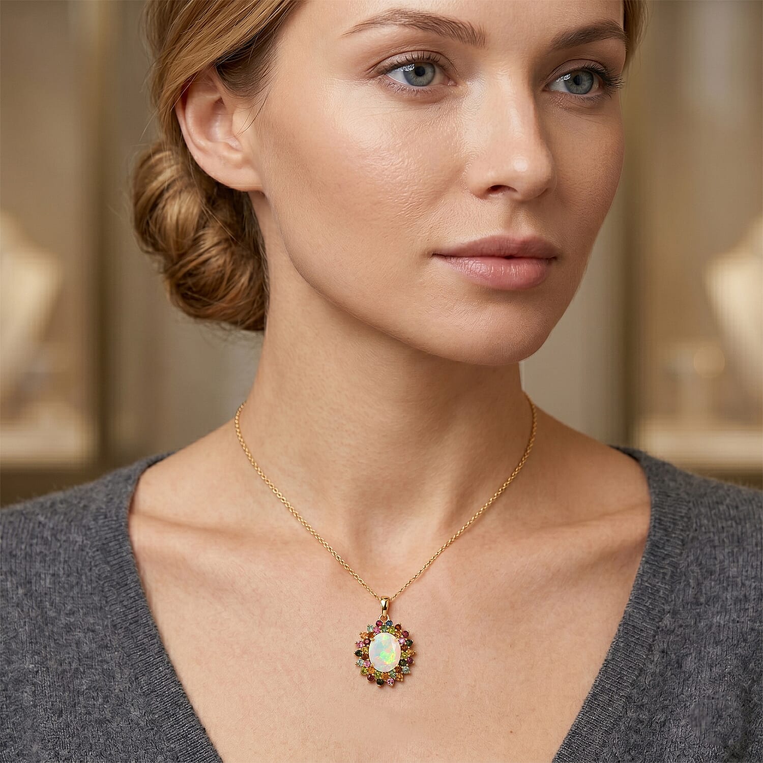 Ethiopian Welo Opal and Multi-Tourmaline Celestial Bloom Pendant – Hope and Creativity