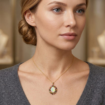 Ethiopian Welo Opal and Multi-Tourmaline Celestial Bloom Pendant – Hope and Creativity