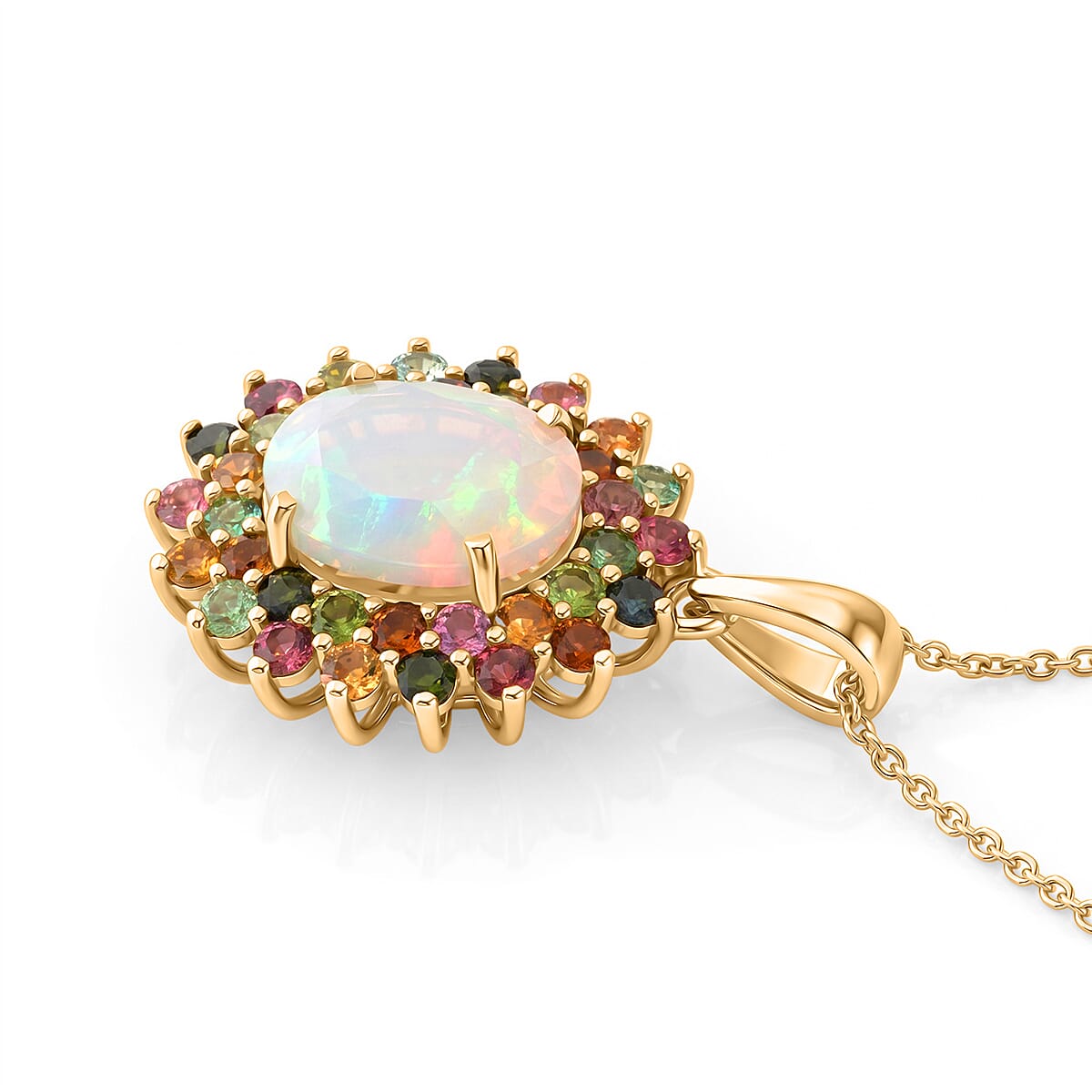 Ethiopian Welo Opal and Multi-Tourmaline Celestial Bloom Pendant – Hope and Creativity