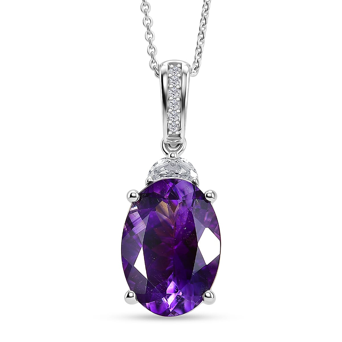 Moroccan Amethyst and White Zircon Royal Court Pendant in Rhodium Sterling Silver