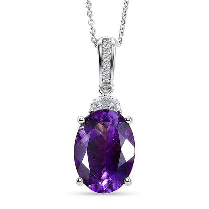 Moroccan Amethyst and White Zircon Royal Court Pendant in Rhodium Sterling Silver