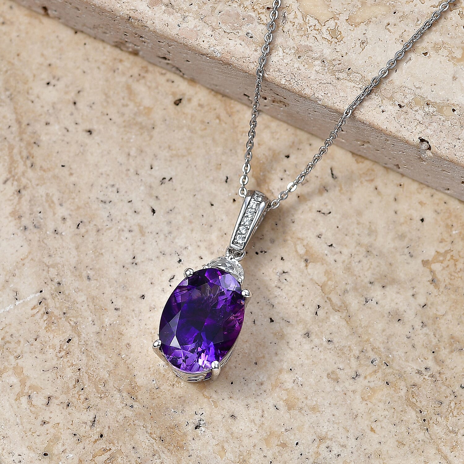 Moroccan Amethyst and White Zircon Royal Court Pendant in Rhodium Sterling Silver