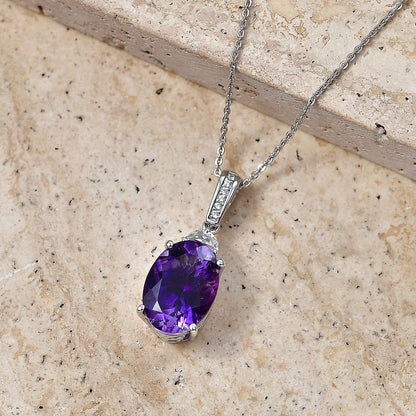 Moroccan Amethyst and White Zircon Royal Court Pendant in Rhodium Sterling Silver