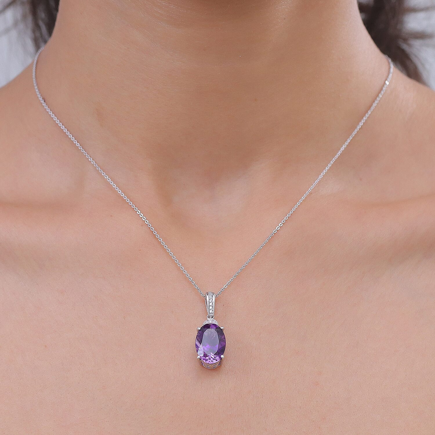 Moroccan Amethyst and White Zircon Royal Court Pendant in Rhodium Sterling Silver