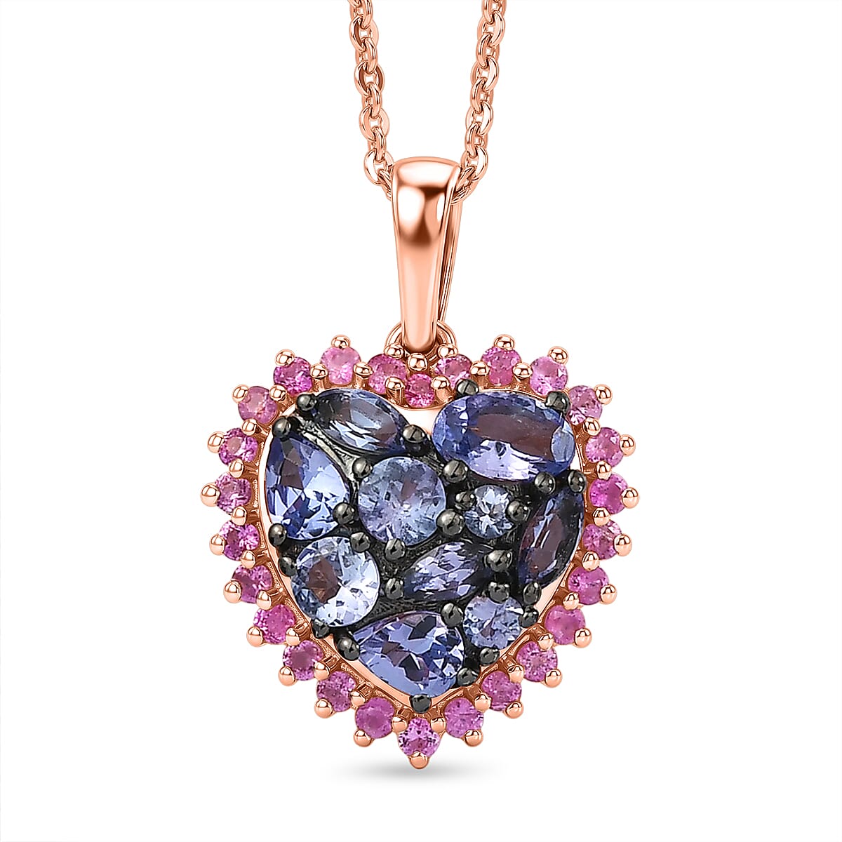 Tanzanite and Pink Sapphire Heart Pendant Necklace – Love and Spiritual Growth