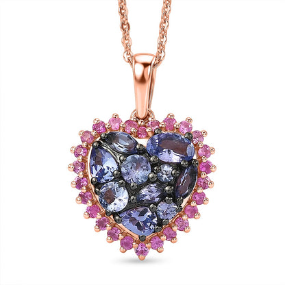 Tanzanite and Pink Sapphire Heart Pendant Necklace – Love and Spiritual Growth