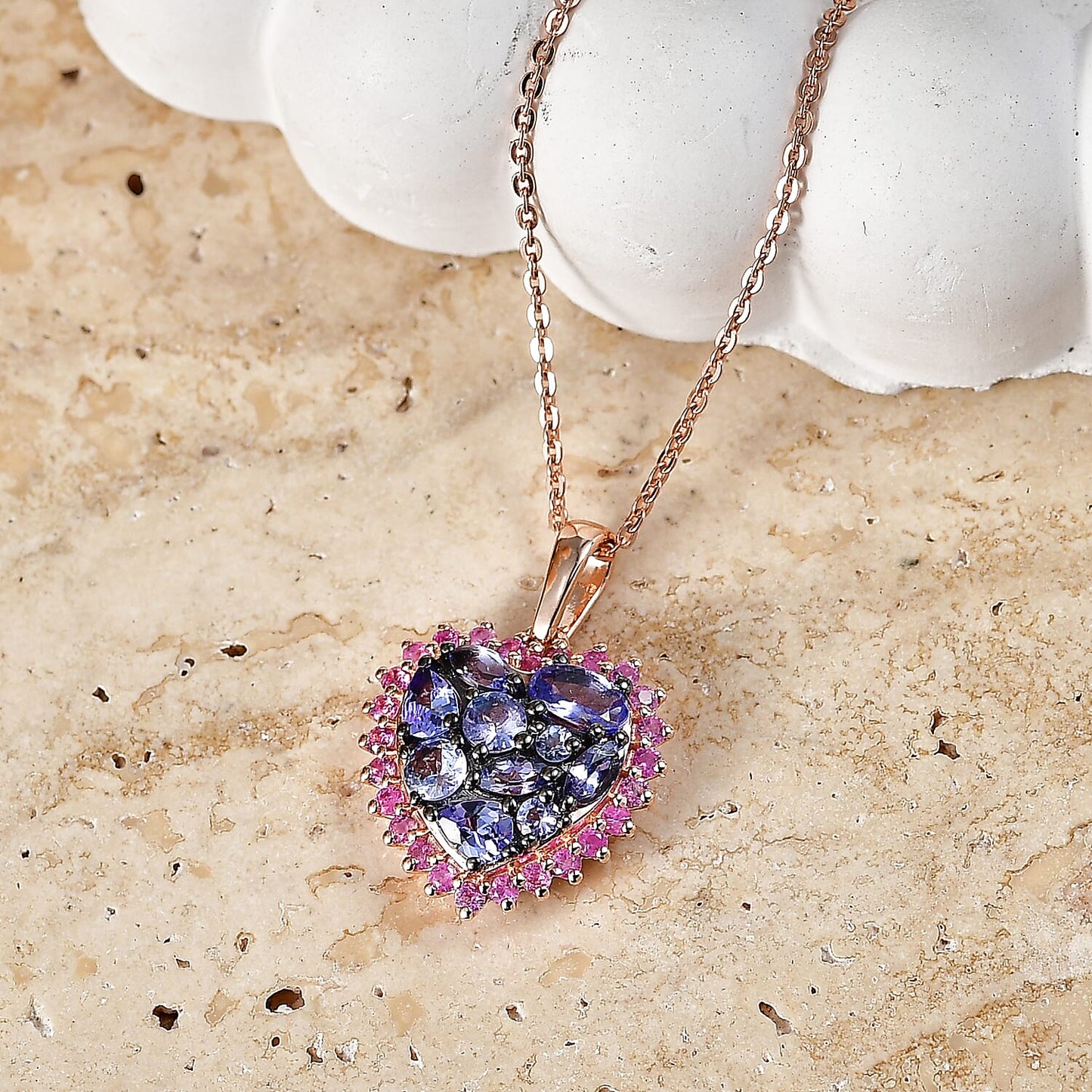 Tanzanite and Pink Sapphire Heart Pendant Necklace – Love and Spiritual Growth