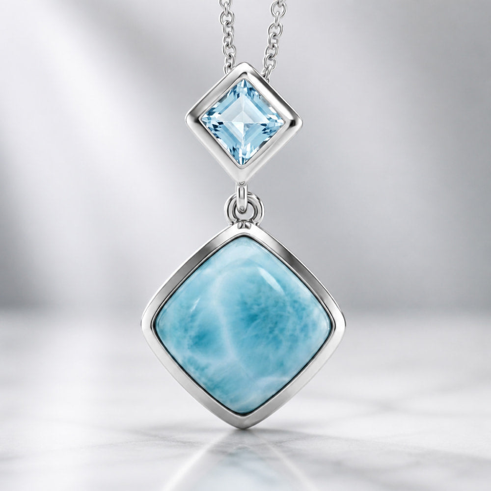 Larimar and Sky Blue Topaz Sterling Silver Pendant, 20" Chain