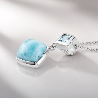 Larimar and Sky Blue Topaz Sterling Silver Pendant, 20" Chain