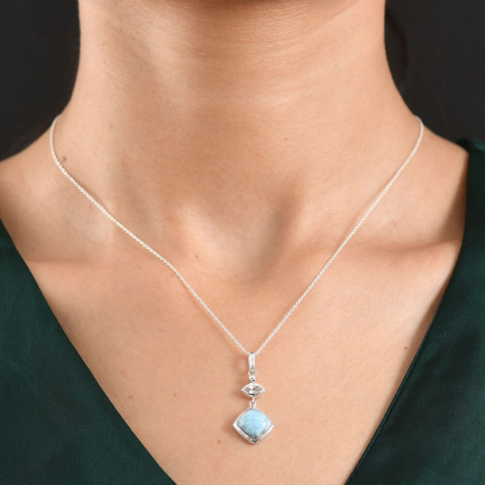 Larimar and Sky Blue Topaz Sterling Silver Pendant, 20" Chain