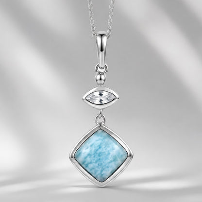 Larimar and White Zircon Oxidised Silver Pendant, 20" Chain