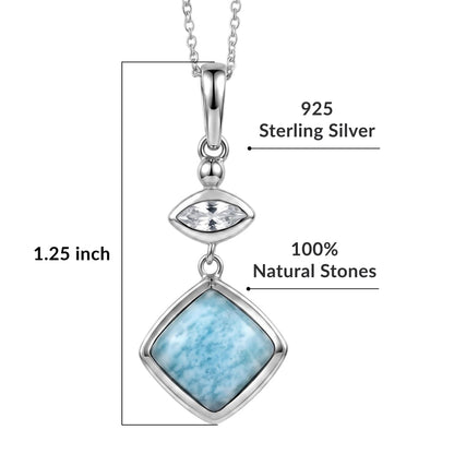 Larimar and White Zircon Oxidised Silver Pendant, 20" Chain