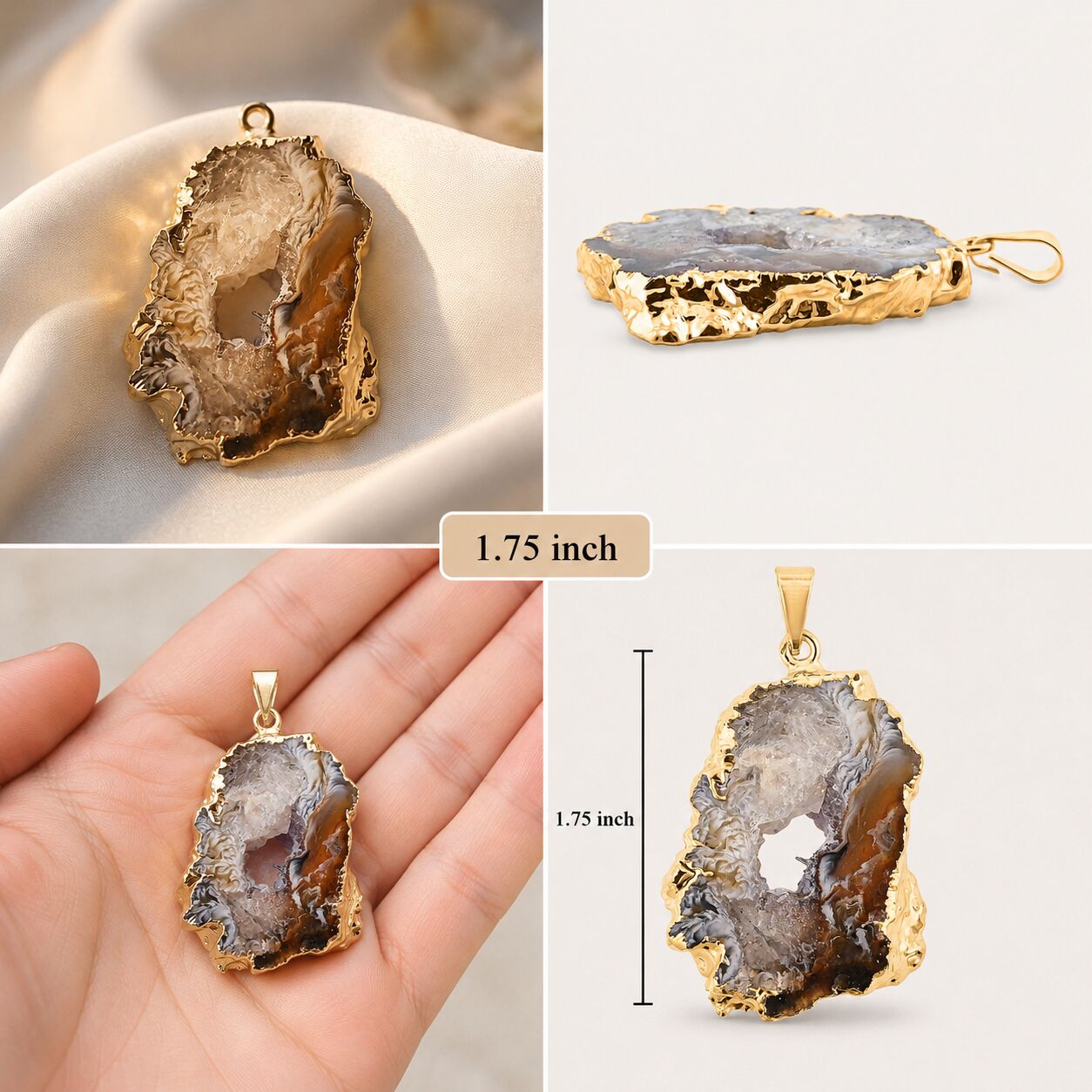 Goldtone Geode Slice Pendant – Statement Size
