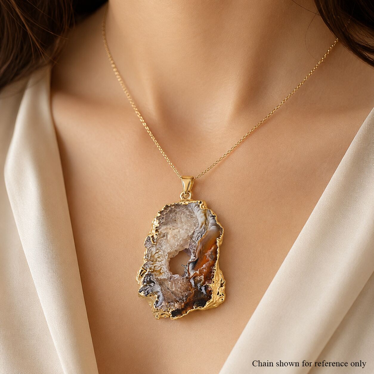 Goldtone Geode Slice Pendant – Statement Size