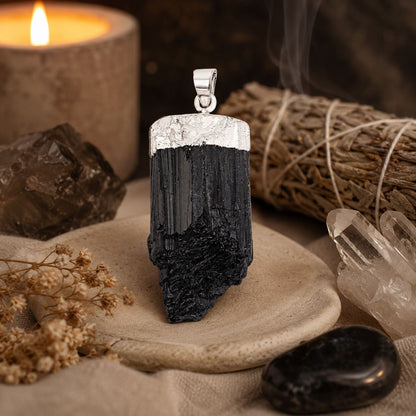 Bold Black Tourmaline Pendant – Strong Shield