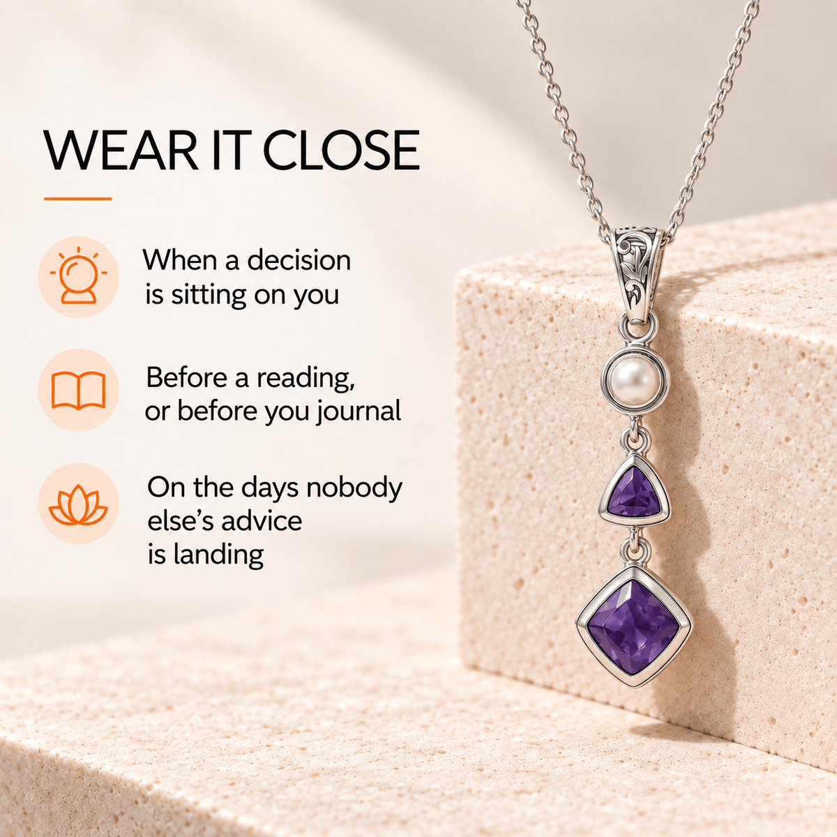 Natural Charoite, Amethyst & Pearl Necklace in Sterling Silver