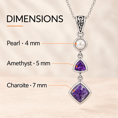 Natural Charoite, Amethyst & Pearl Necklace in Sterling Silver