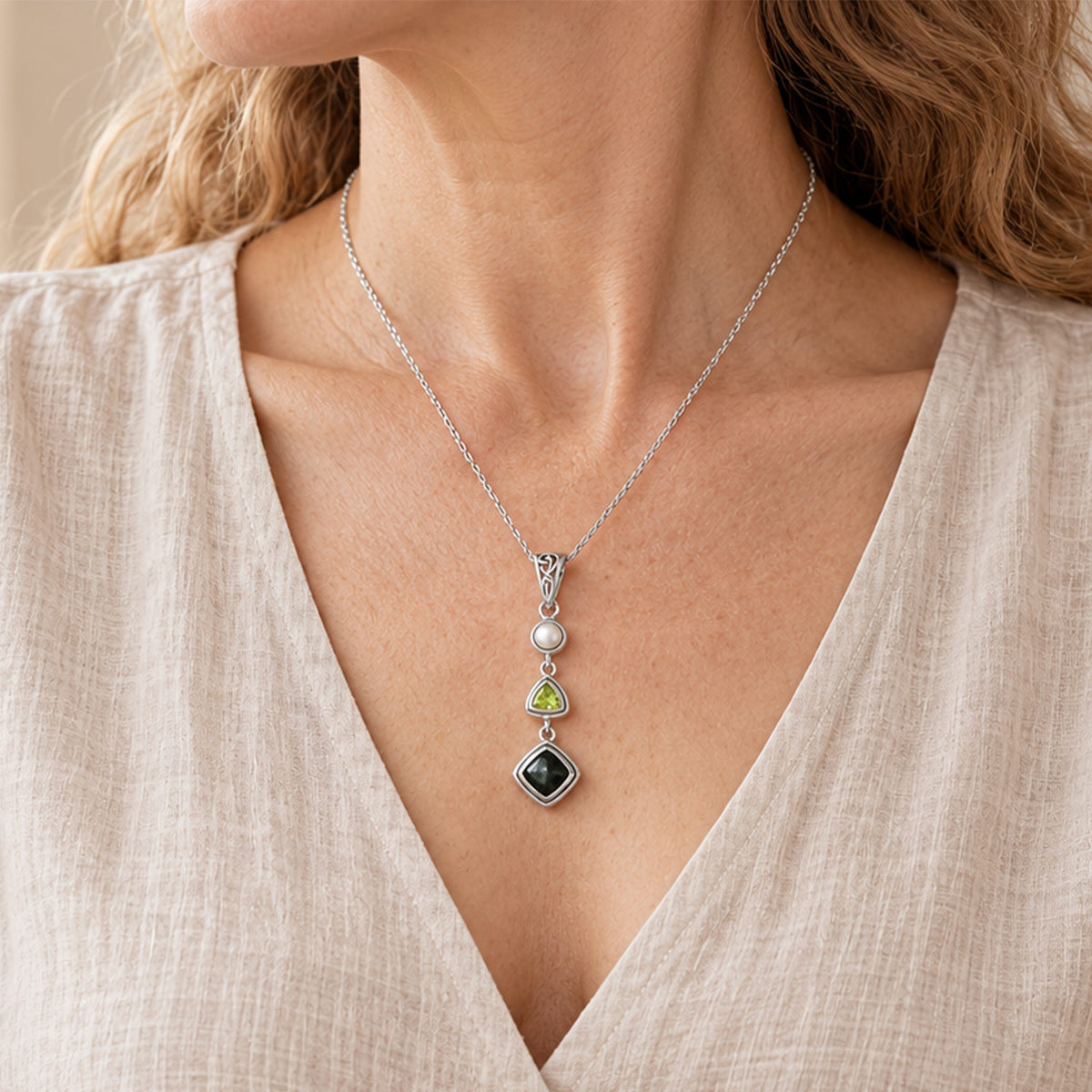 Seraphinite Pendant Necklace - Sterling Silver Crystal