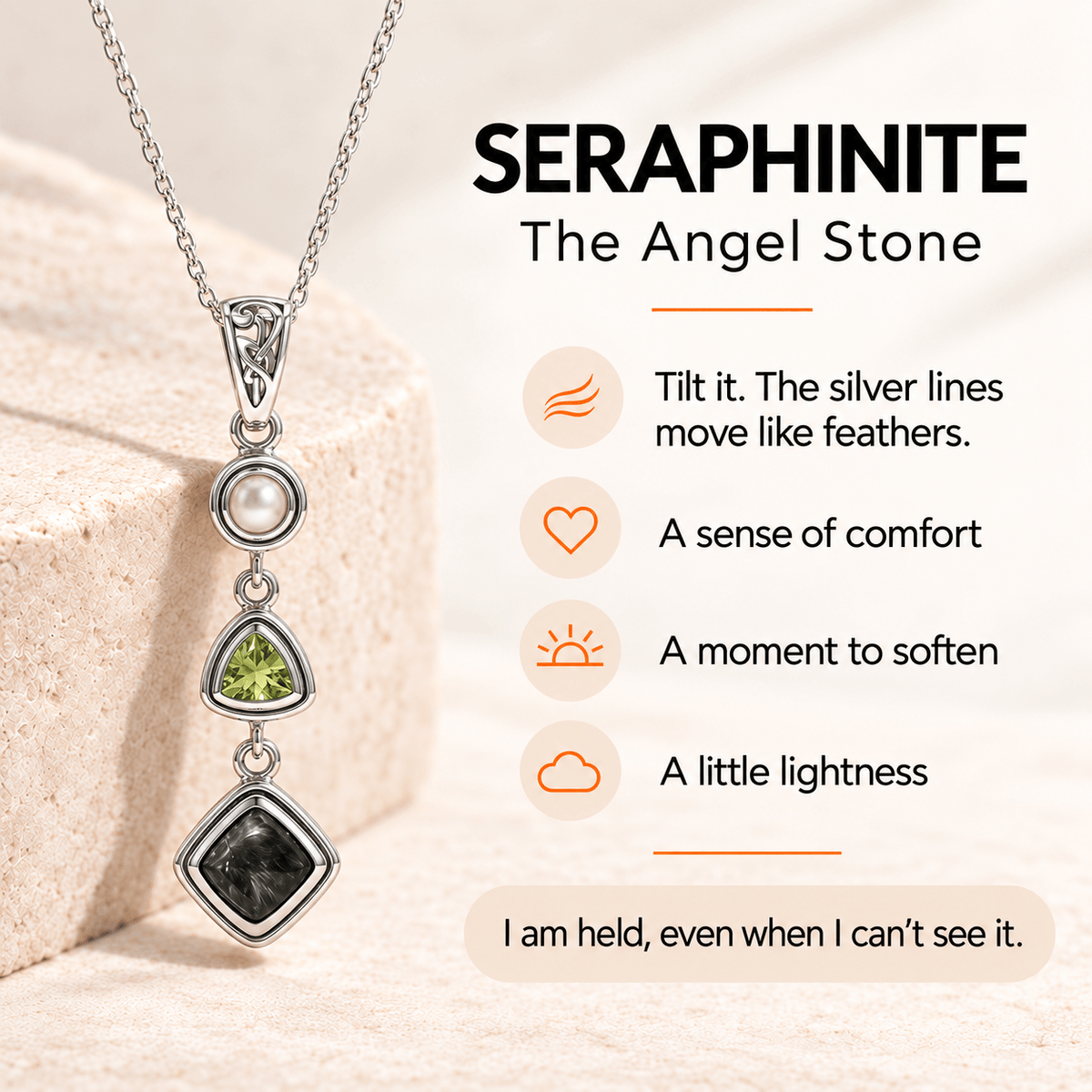Seraphinite Pendant Necklace - Sterling Silver Crystal