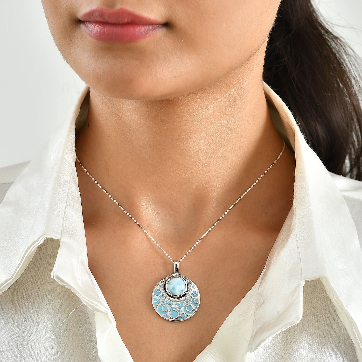 Larimar Pendant – Natural Blue Stone in Sterling Silver