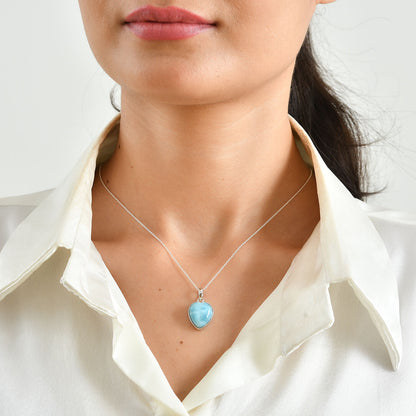 Larimar Heart Necklace | Genuine Stone in Sterling Silver