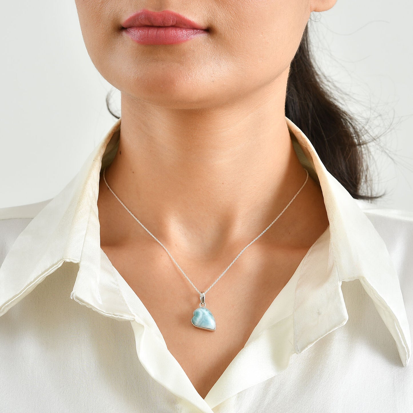 Larimar Heart Pendant – Ocean Blue Stone in Sterling Silver