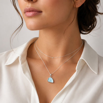 Larimar Heart Pendant – Ocean Blue Stone in Sterling Silver