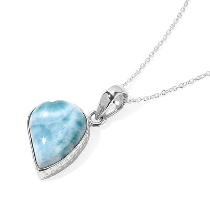 Larimar Heart Pendant – Ocean Blue Stone in Sterling Silver