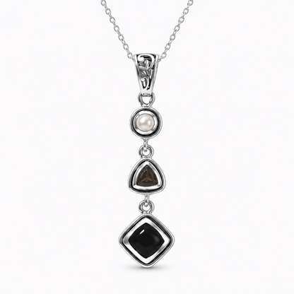 Black Obsidian Pendant – Pearl Crystal Teardrop Jewelry