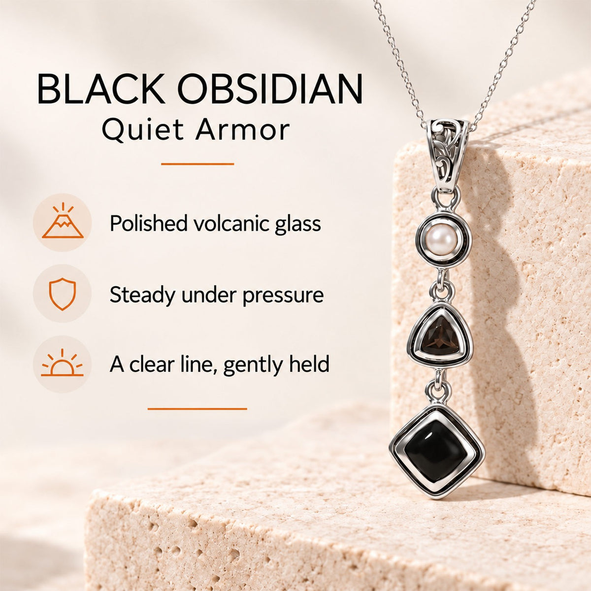 Black Obsidian Pendant – Pearl Crystal Teardrop Jewelry
