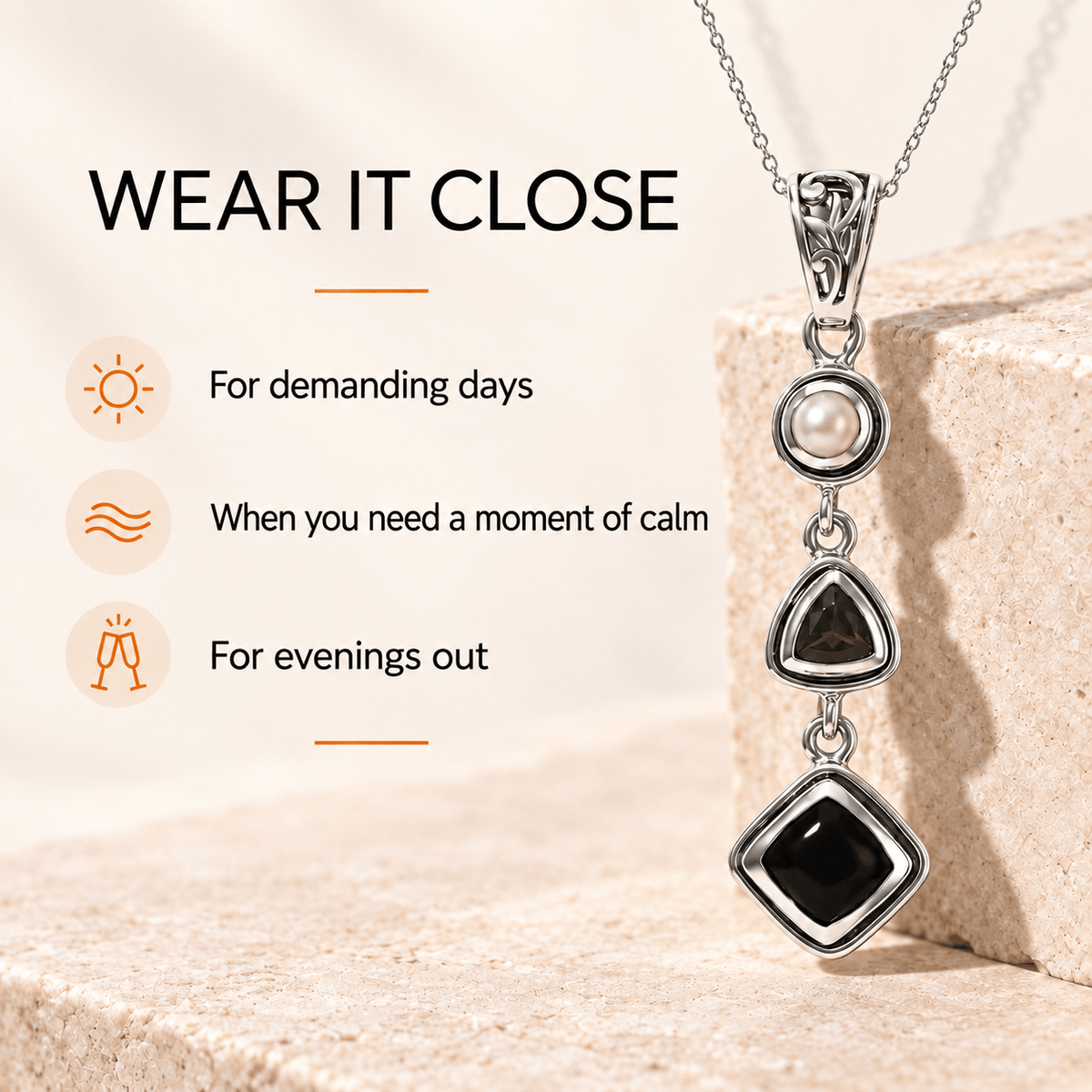 Black Obsidian Pendant – Pearl Crystal Teardrop Jewelry
